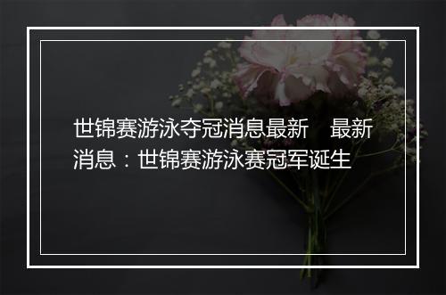 世锦赛游泳夺冠消息最新　最新消息：世锦赛游泳赛冠军诞生